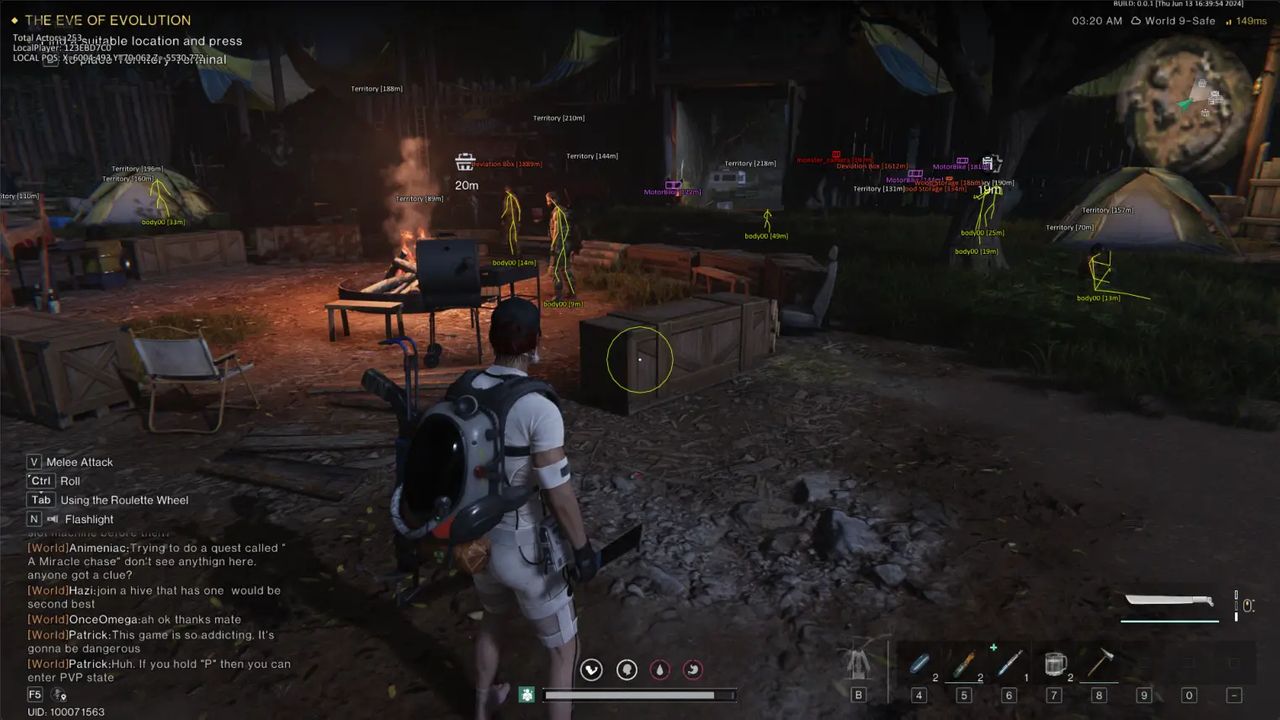 Once Human player skeleton ESP and aim FOV at a camp